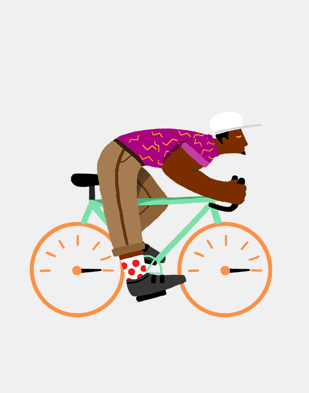 Animated illustration of employee riding bicycle for project RMIT Office 365 by Communication Consultants | Studio Alto