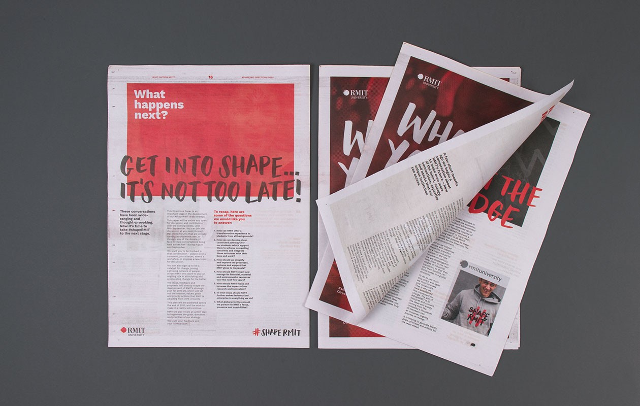 Front and back covers of the ShapeRMIT tabloid