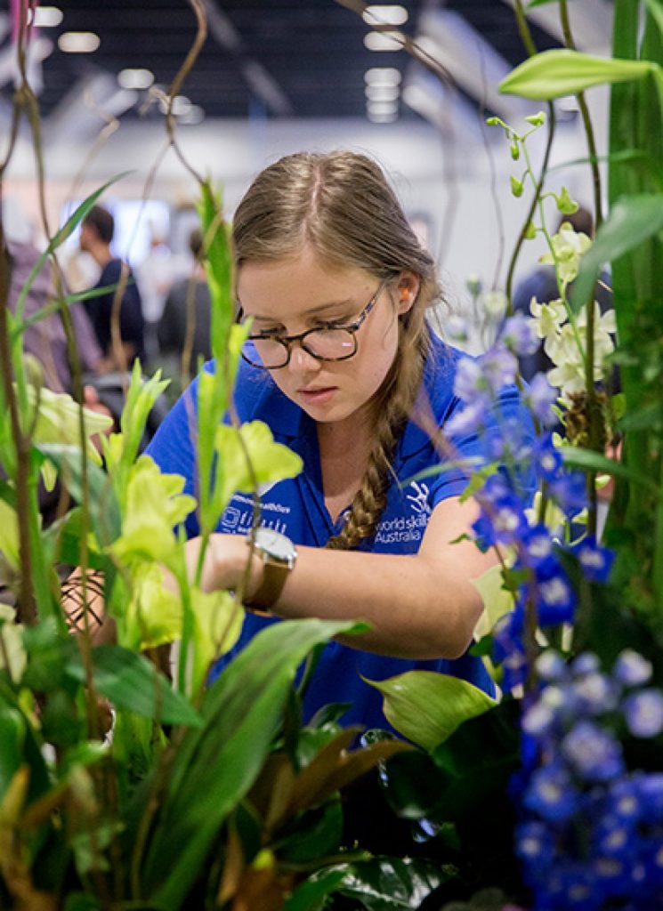 A floristry competitor at Skills Show Australia National Championships