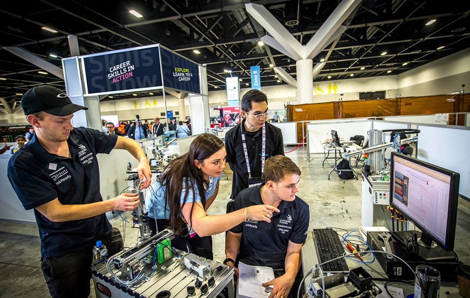 Skills Show Australia National Championships competitors in a large exhibition space